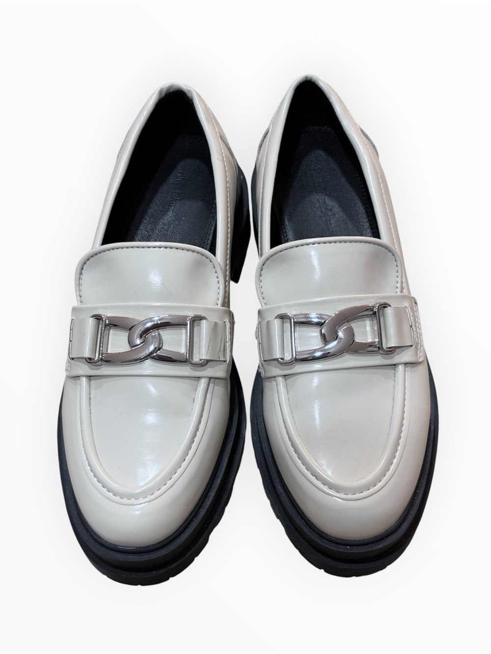 River Island Cream Loafers with Silver Chain Detail